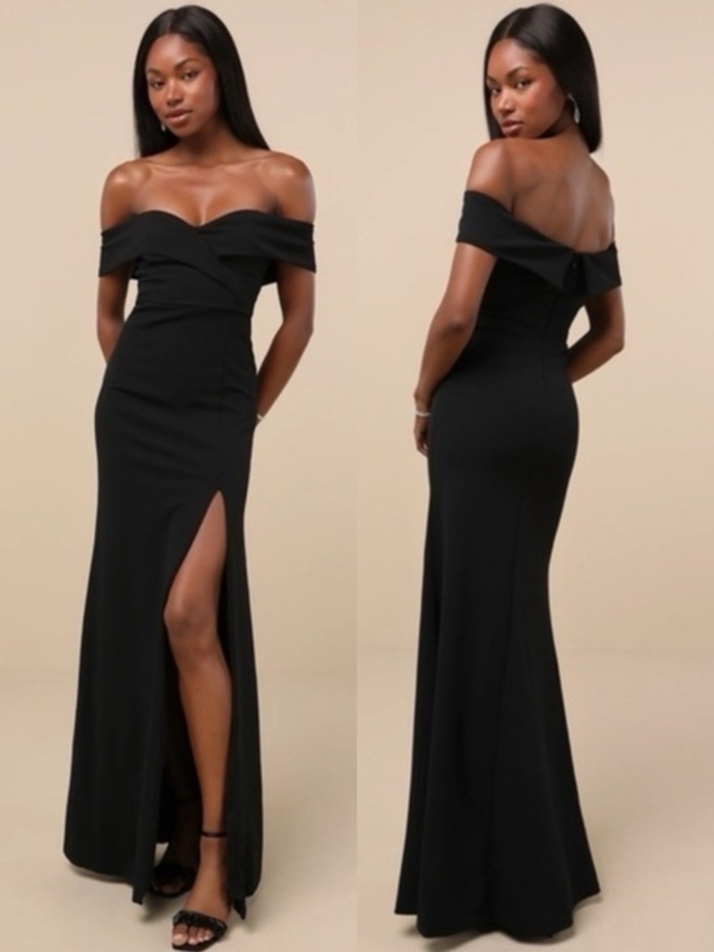NWOT Lulu’s Song of Love Black Off-the-Shoulder Knit Maxi Dress Medium 861222